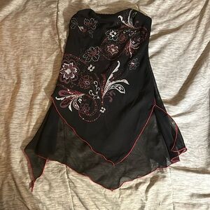 Strapless Layered Asymmetrical Mesh Top